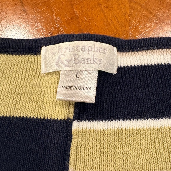 Christopher & Banks Striped Cardigan - Navy, Olive, Cream - Picture 5 of 7